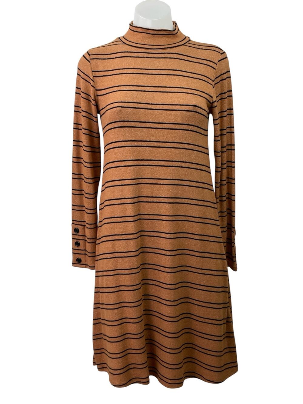 Velvet Torch Women's Brown Striped Mock Neck Long Sleeve Sweater Mini Dress S